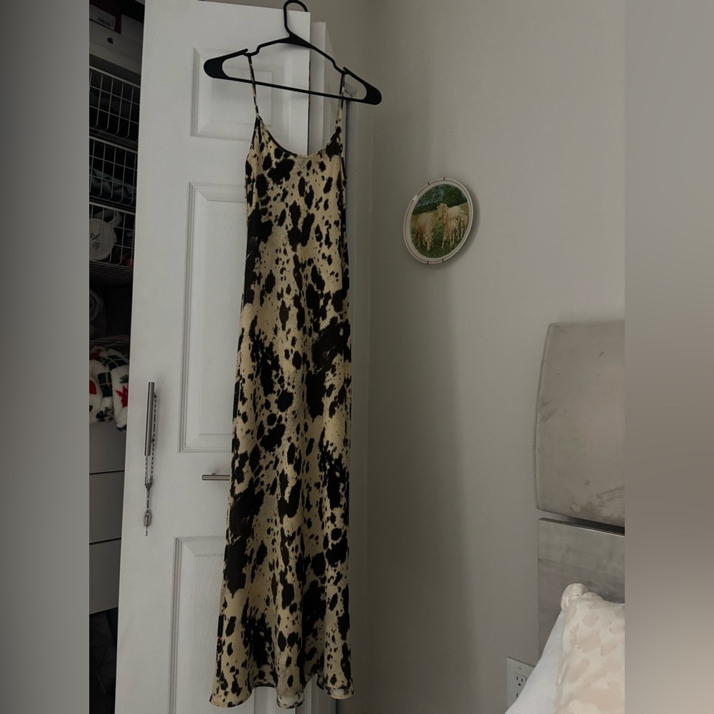 Zara Cow Print Satin Dress